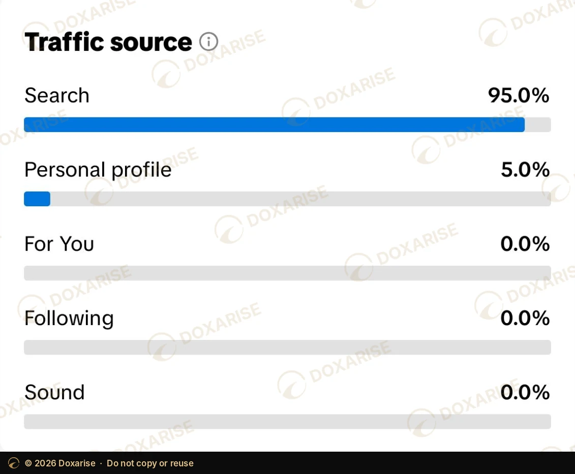 Traffic source: 95% of views come from search